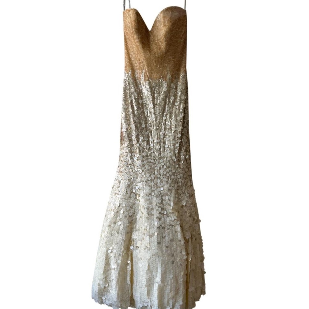 Sherri Hill Glitter Strapless Sequined Gold to Cream Mermaid Gown Size 2